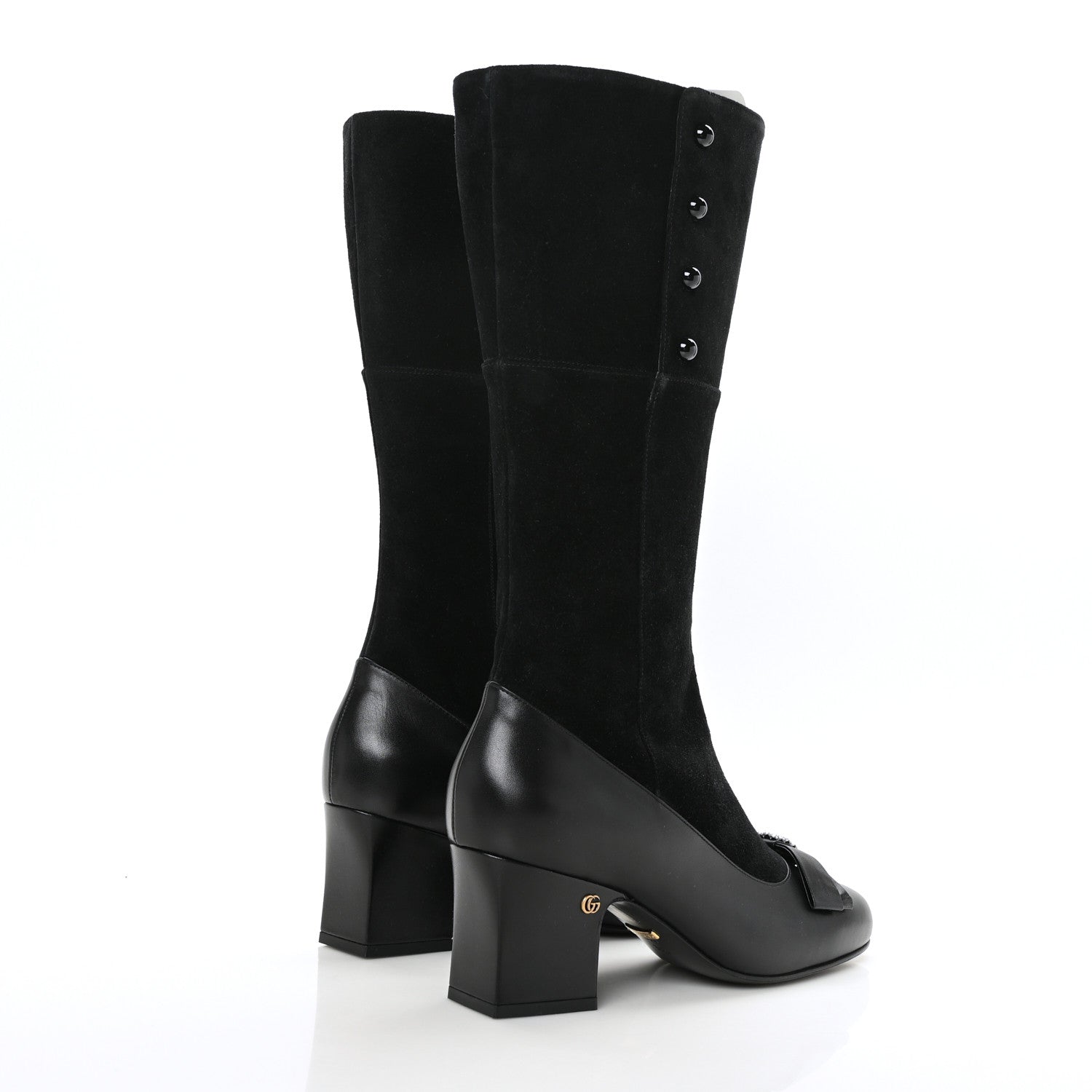 Gucci Suede Malaga Kid Knee High Bow Crystal Heel Boots 39.5 Black 4 of 6