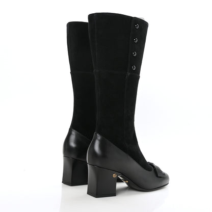 Gucci Suede Malaga Kid Knee High Bow Crystal Heel Boots 39.5 Black 4 of 6
