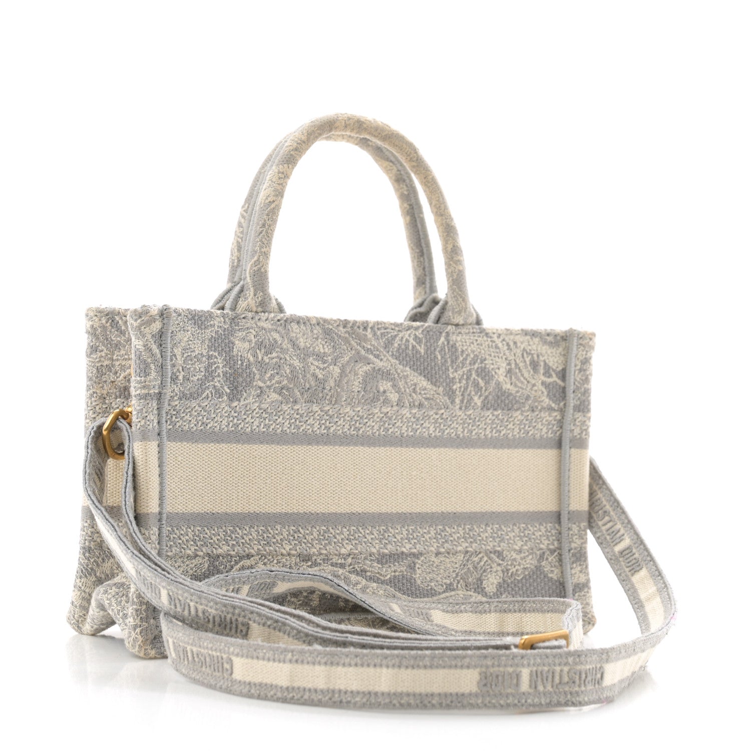 Christian Dior Canvas Embroidered Toile De Jouy Reverse Mini Book Tote With Strap Grey 3 of 12
