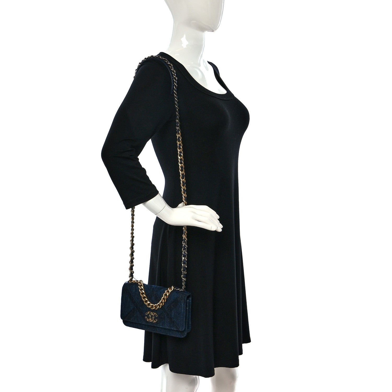 Chanel Denim Quilted Chanel 19 Wallet On Chain WOC Blue 2 of 9