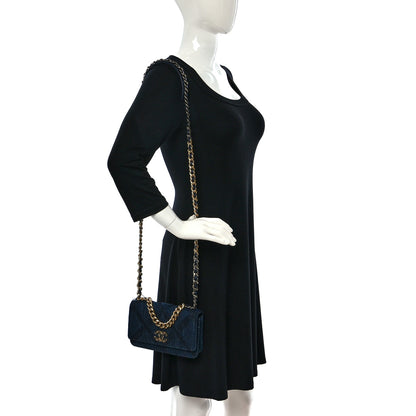 Chanel Denim Quilted Chanel 19 Wallet On Chain WOC Blue 2 of 9