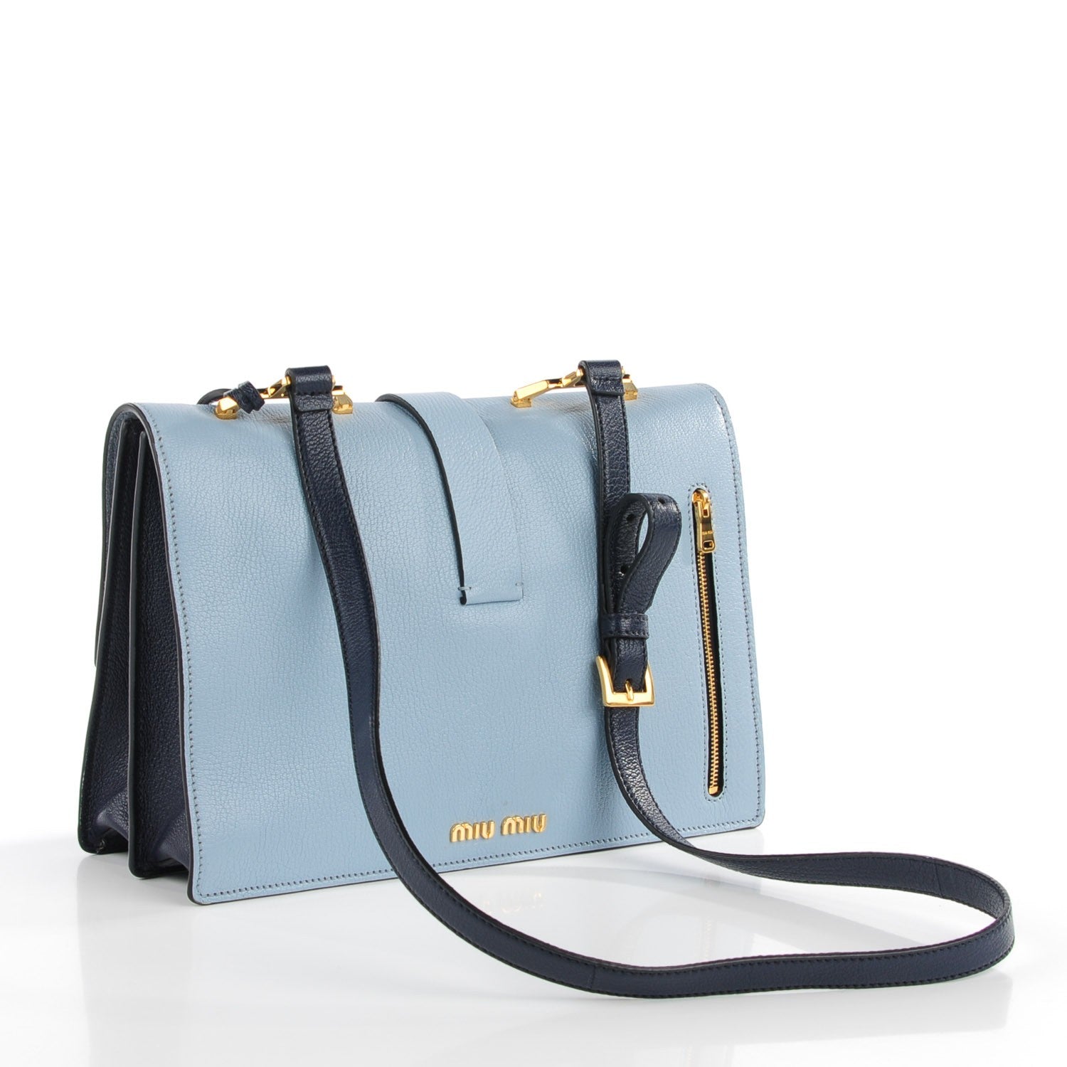 Miu Miu Goatskin Bandoliera Madras Bi-Color Shoulder Bag Cielo Baltico 3 of 9