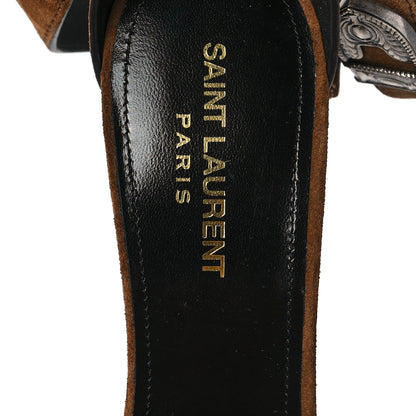 Saint Laurent Suede Mica Buckle Western Ankle Sandals 39 Brown 7 of 8