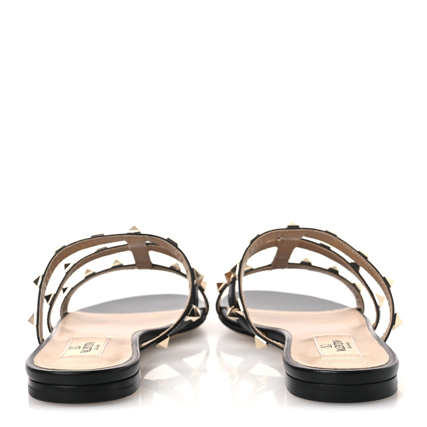 Nappa Rockstud Caged Flat Slide Sandals 37.5 Black