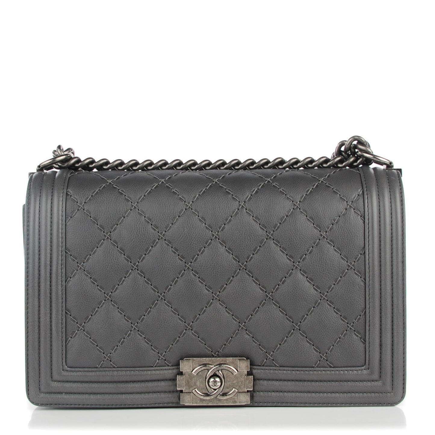 Calfskin Double Stitch New Medium Boy Flap Grey