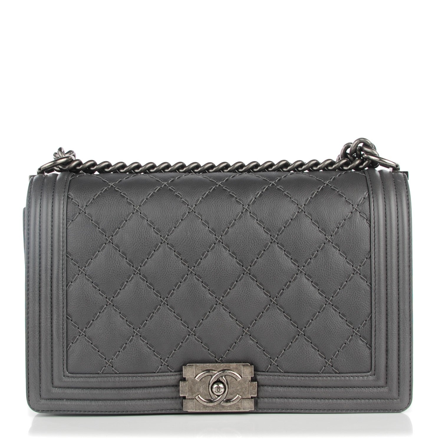 Chanel Calfskin Double Stitch New Medium Boy Flap Grey 1 of 7