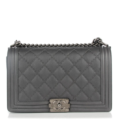 Chanel Calfskin Double Stitch New Medium Boy Flap Grey 1 of 7