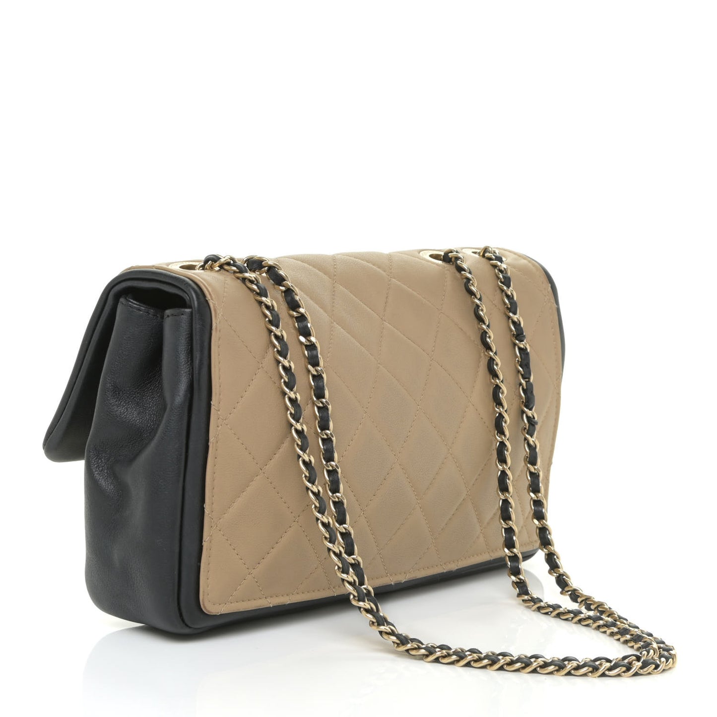 Calfskin Quilted Medium Graphic Flap Beige Black