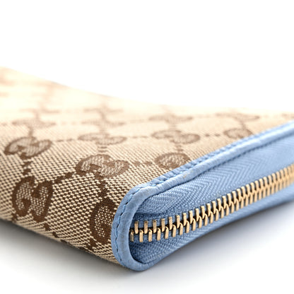 Gucci Monogram Dollar Calfskin Zip Around Wallet Beige Ebony Mineral Blue 9 of 11