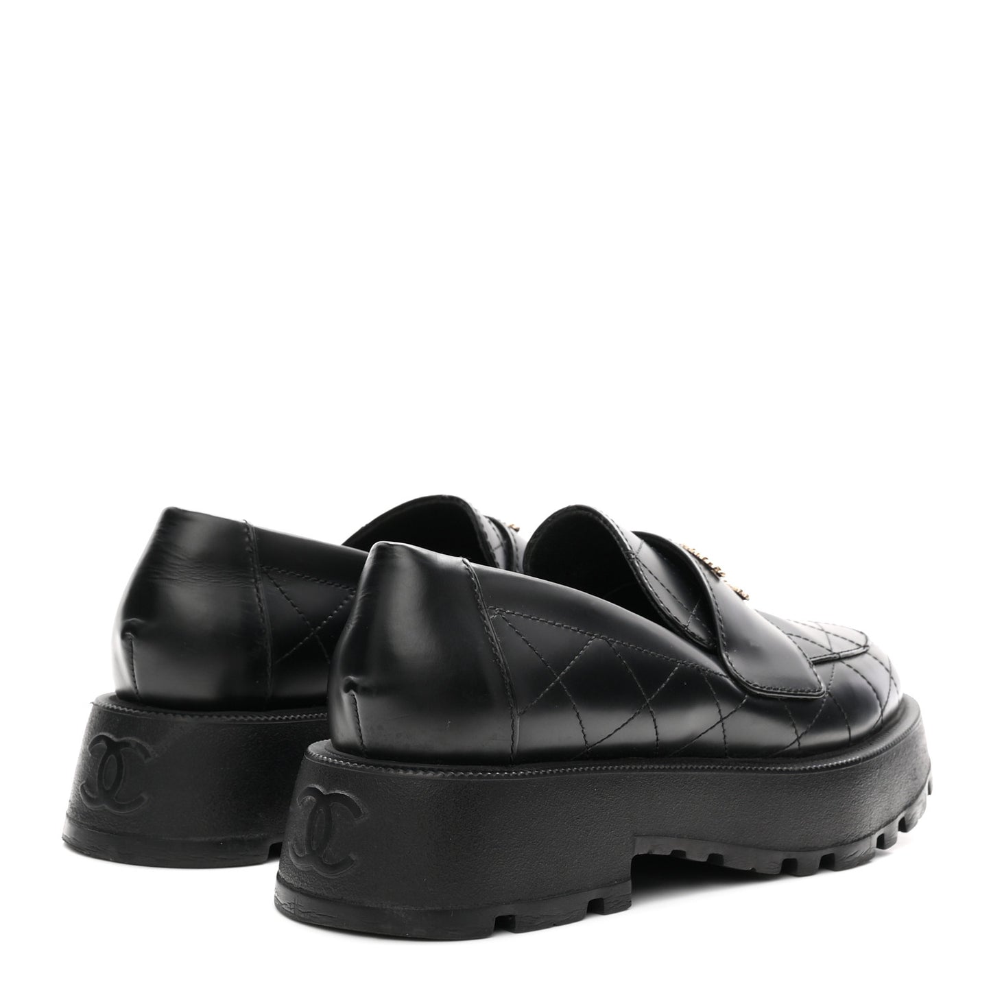 Calfskin Stitched CC Loafers 38.5 Black