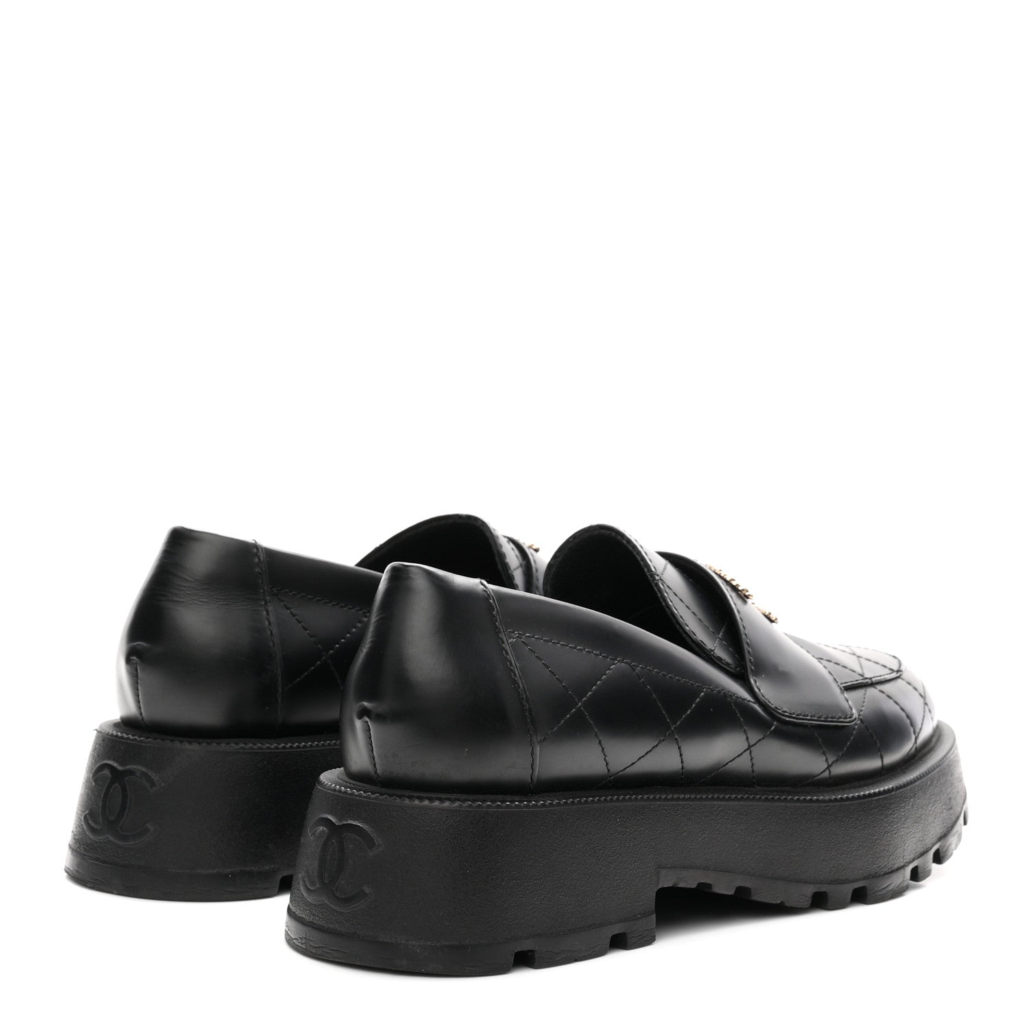 Chanel Calfskin Stitched CC Loafers 38.5 Black 5 of 10