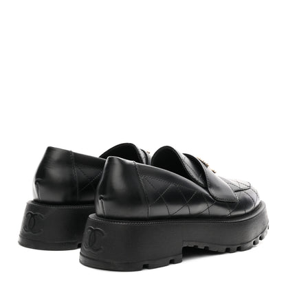 Chanel Calfskin Stitched CC Loafers 38.5 Black 5 of 10
