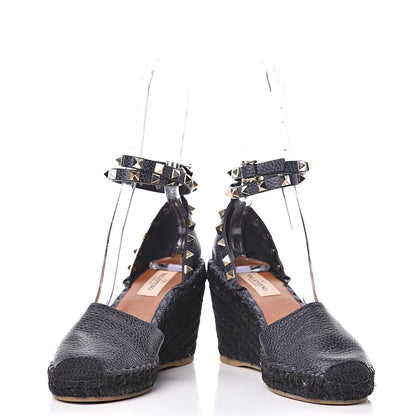 Valentino Garavani Grained Calfskin Rockstud Ankle Wrap Espadrille 15/75mm Wedges 36 Deep Denim 5 of 12