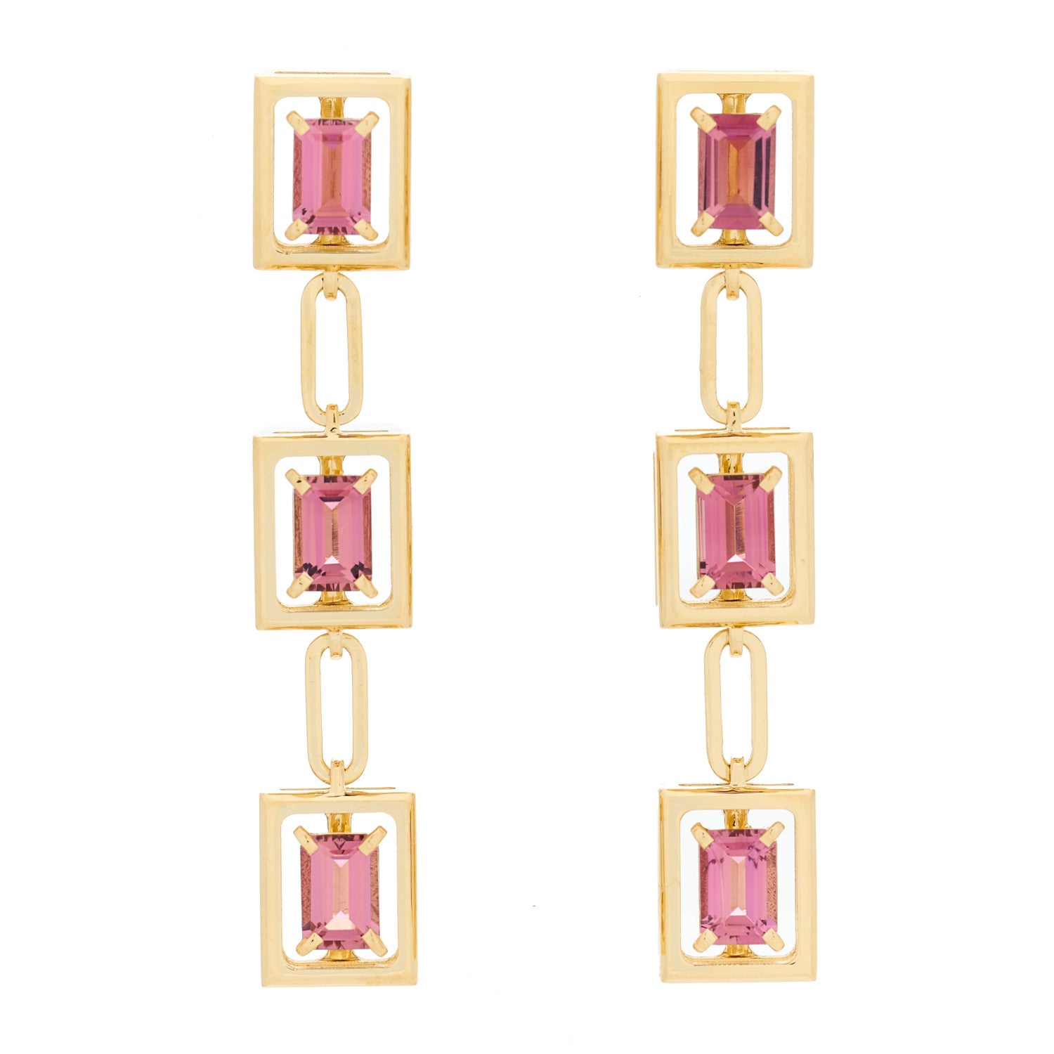 Tiffany 18K Yellow Gold Pink Tourmaline Jewel Box Drop Earrings 1 of 3