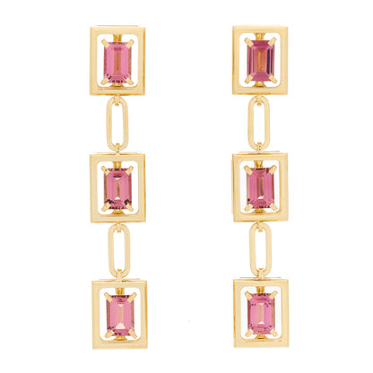 Tiffany 18K Yellow Gold Pink Tourmaline Jewel Box Drop Earrings 1 of 3