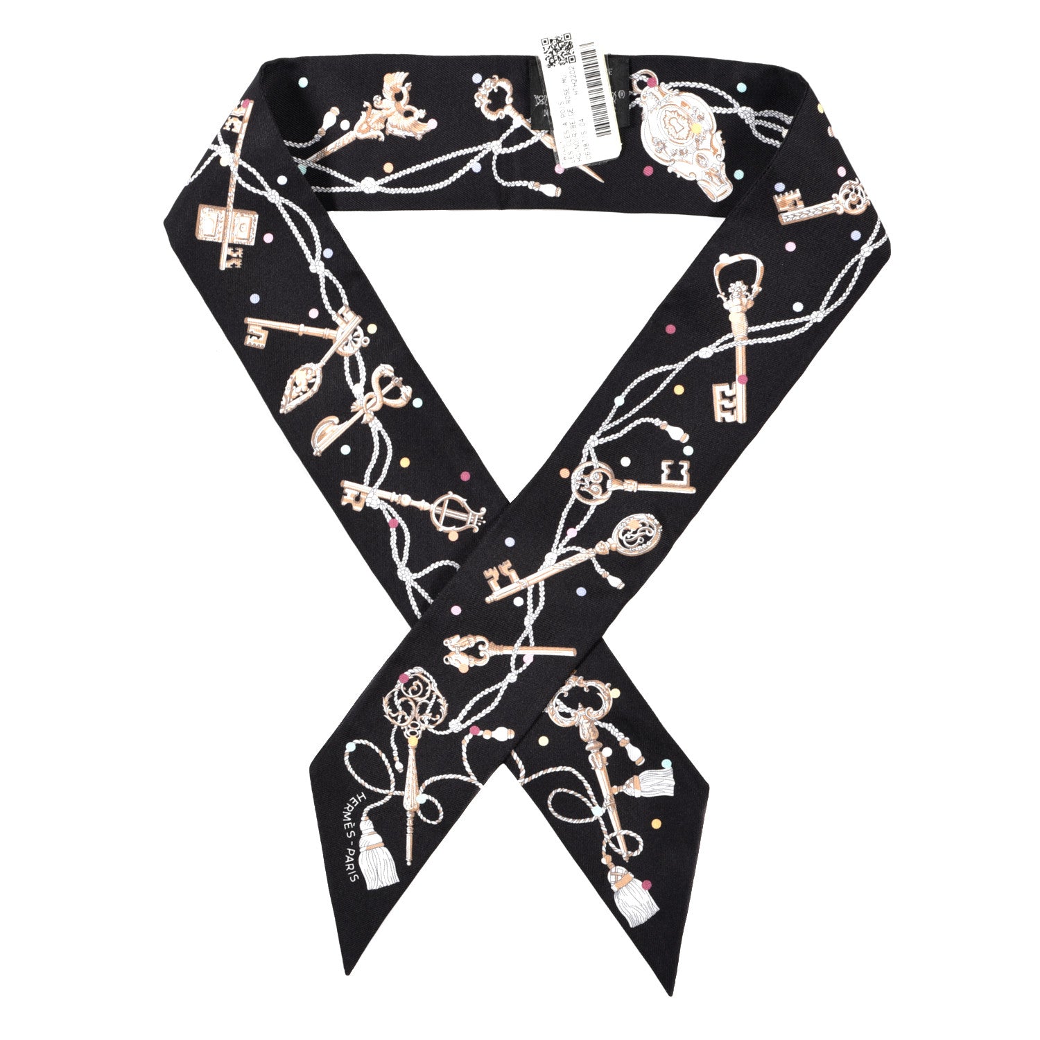 Hermes Silk Les Cles A Pois Twilly Black Beige Rose Multicolor 1 of 4