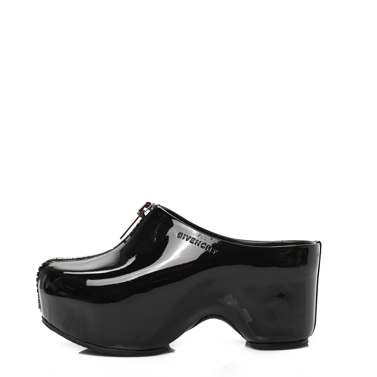 Patent Calfskin 4G Zip Clogs 36 Black