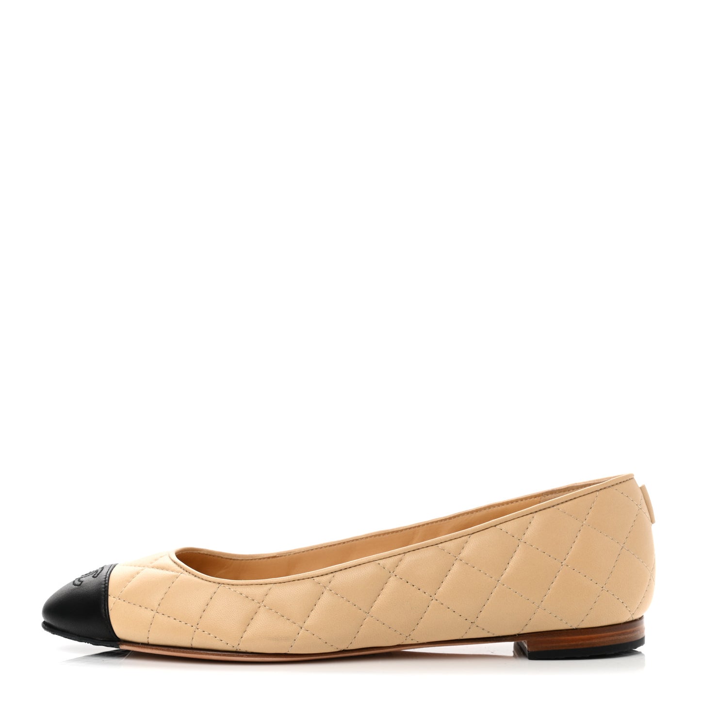 Lambskin Quilted Cap Toe Ballerina Flats 39 Beige Black