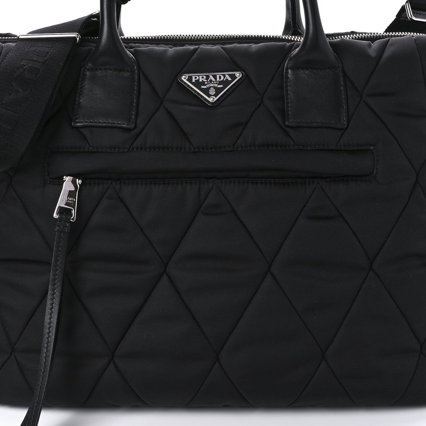 Re-Nylon Nappa Triangle Quilted Padded Large Double Handled Zip Tote Black