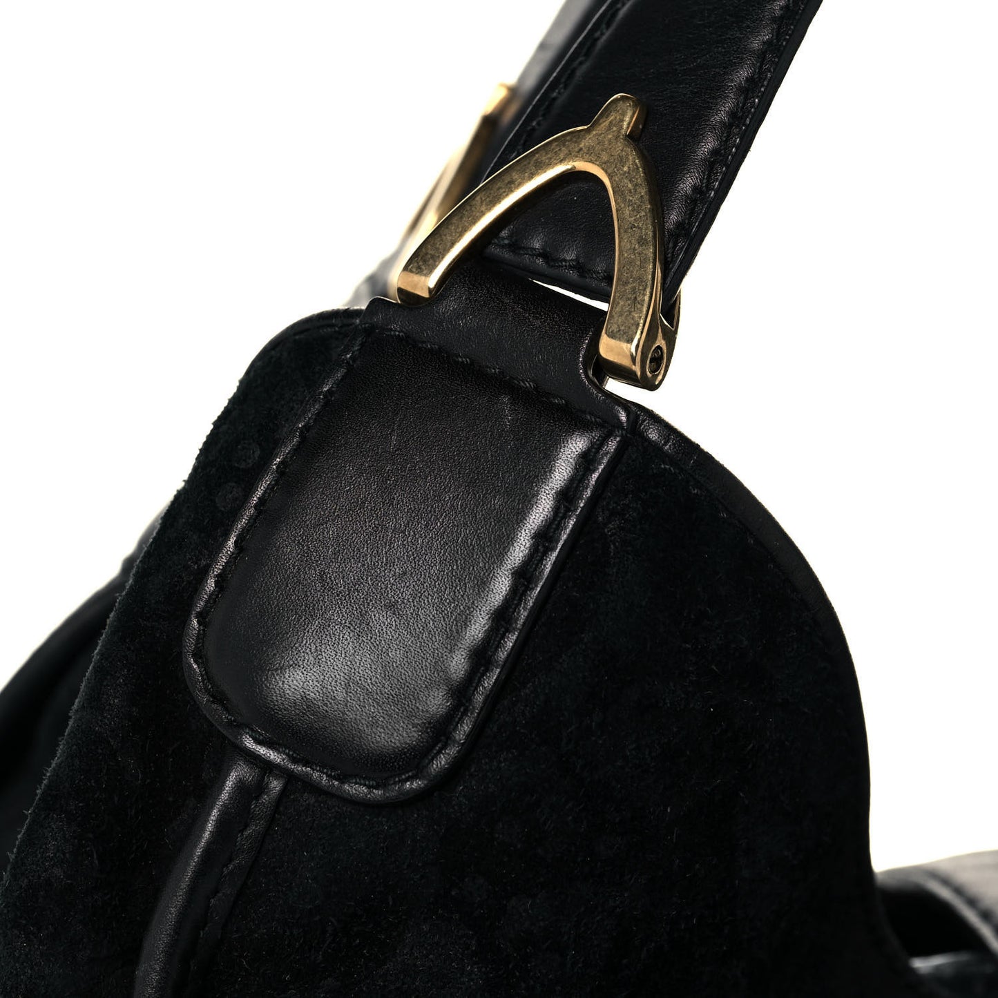 Nubuck Brocade Medium Soft Stirrup Shoulder Bag Black