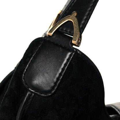 Gucci Nubuck Brocade Medium Soft Stirrup Shoulder Bag Black 16 of 18