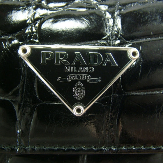 Prada Crocodile Embossed Small Flap Wallet Black 8 of 10