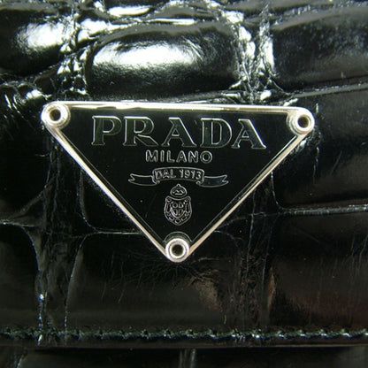 Prada Crocodile Embossed Small Flap Wallet Black 8 of 10
