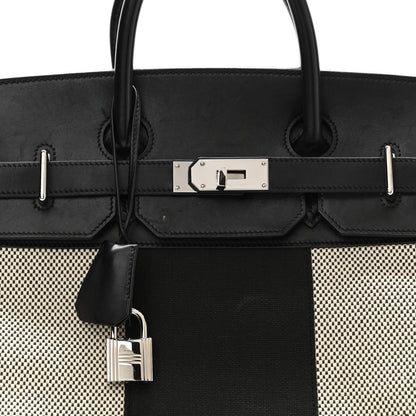 Hermes Hunter Criss Viking Evergrain Flag HAC Birkin 40 Ecru Black 8 of 10