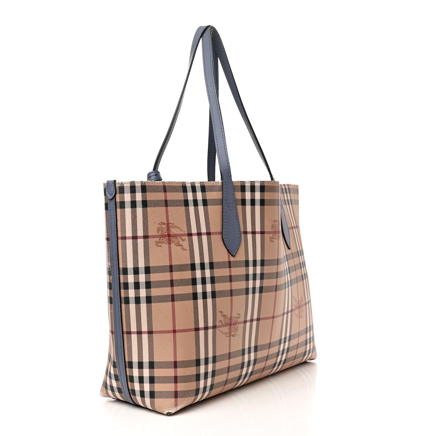 Burberry Calfskin Haymarket Check Small Reversible Tote Slate Blue 4 of 20