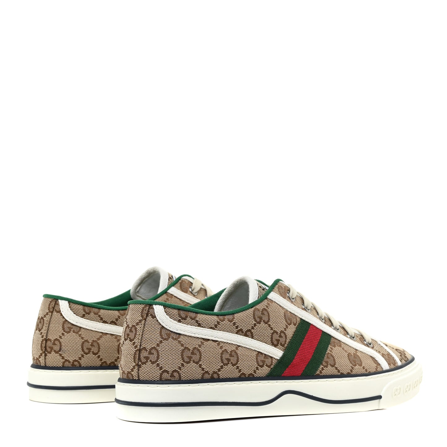 GG Monogram Web Mens 1977 Tennis Sneakers 8 Beige Ebony Mystic White