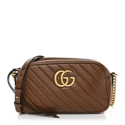 Gucci Glazed Calfskin Matelasse Diagonal Small GG Marmont Chain Shoulder Bag Cuir 1 of 10