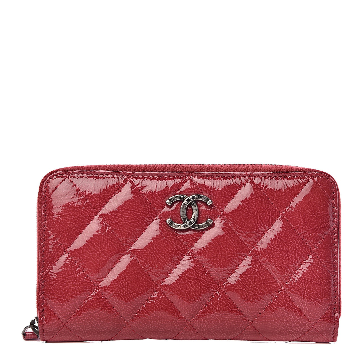 Patent Goatskin Paris Dallas Zip Around Wallet Red