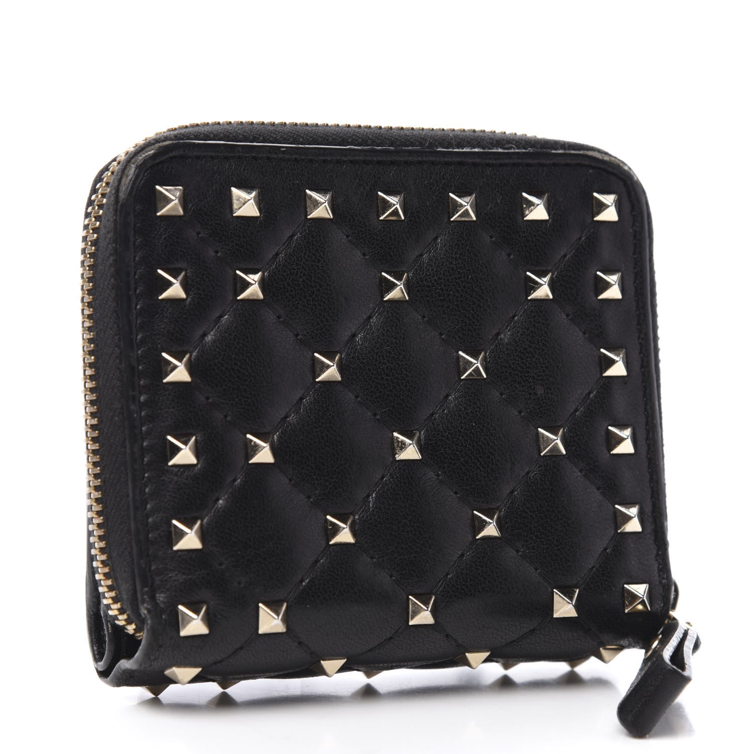 Valentino Garavani Nappa Rockstud Spike Compact Zip Around Wallet Black 3 of 7
