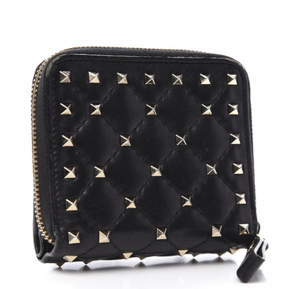 Valentino Garavani Nappa Rockstud Spike Compact Zip Around Wallet Black 3 of 7