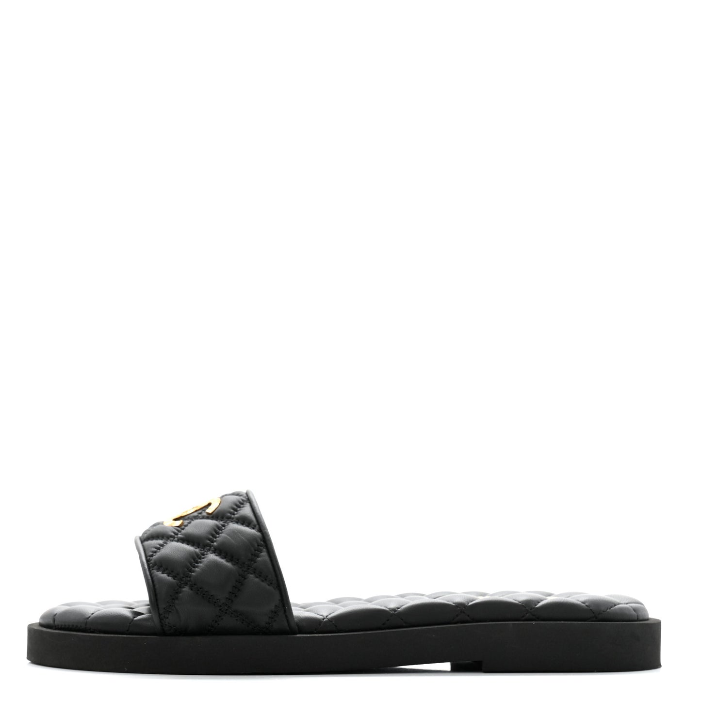 Lambskin Quilted Textured CC Mules Sandals 39 Black