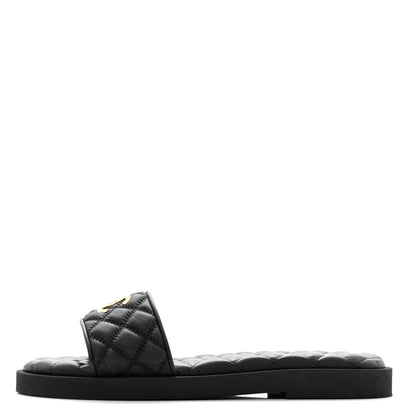 Chanel Lambskin Quilted Textured CC Mules Sandals 39 Black 1 of 12