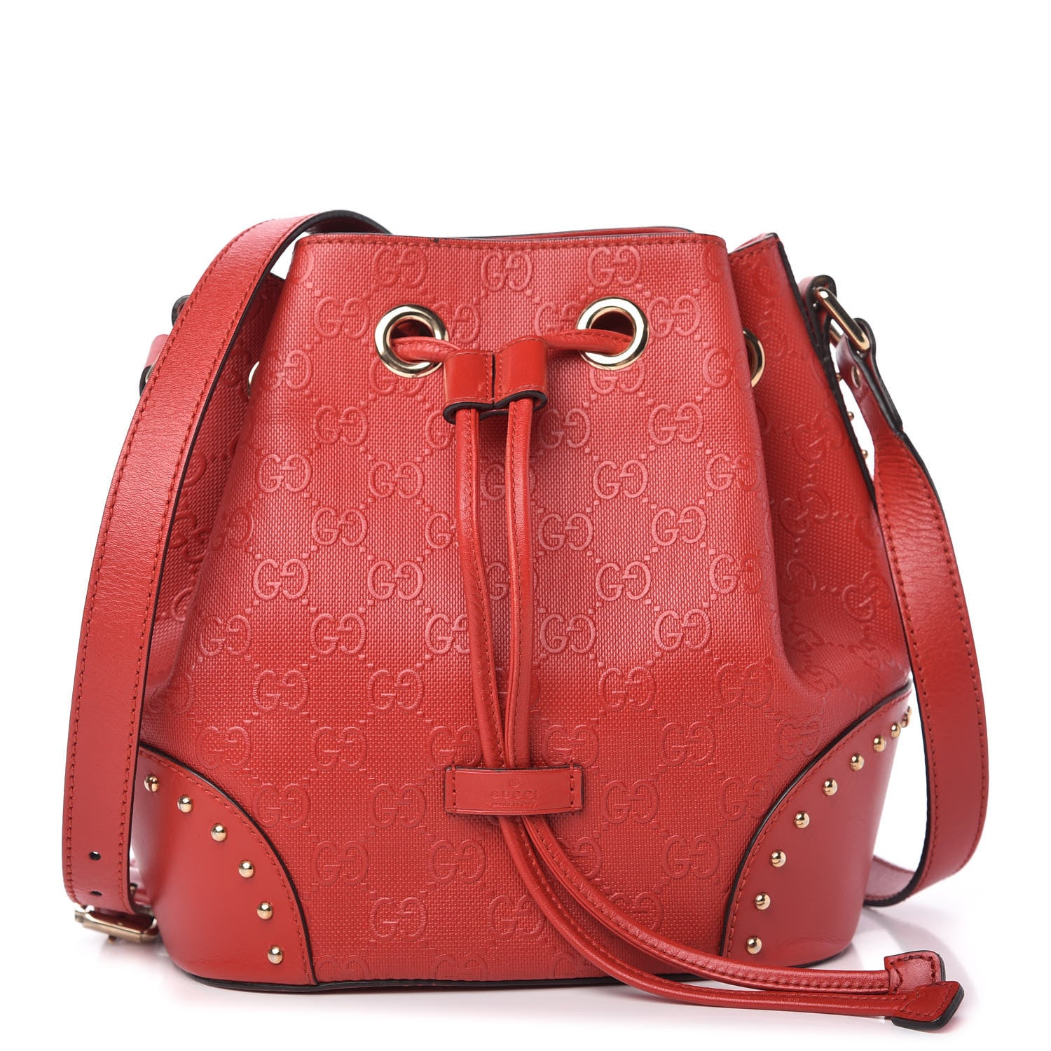 Gucci HIlary Lux GG Monogram Embossed Studded Small Bucket Bag Tobasco 1 of 10