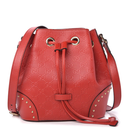 Gucci HIlary Lux GG Monogram Embossed Studded Small Bucket Bag Tobasco 1 of 10
