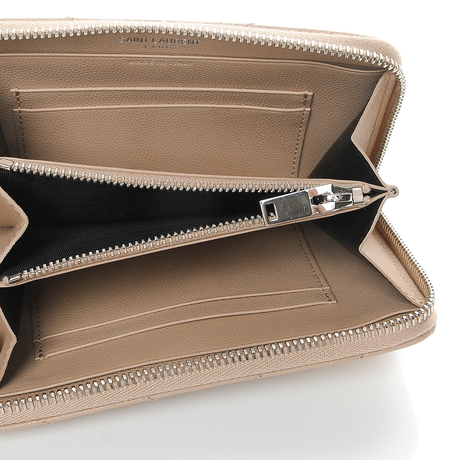 Saint Laurent Grain De Poudre Matelasse Chevron Monogram Zip Around Wallet Dark Beige 5 of 7