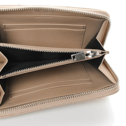 Saint Laurent Grain De Poudre Matelasse Chevron Monogram Zip Around Wallet Dark Beige 5 of 7