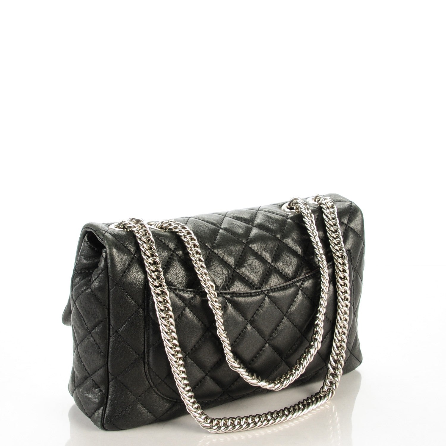 Chanel Washed Lambskin Quilted Jumbo Single Flap Bijoux Chain Black 3 of 8