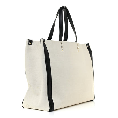 Valentino Garavani Canvas Calfskin VLTN Print Small Rockstud Tote Naturale Black 3 of 14