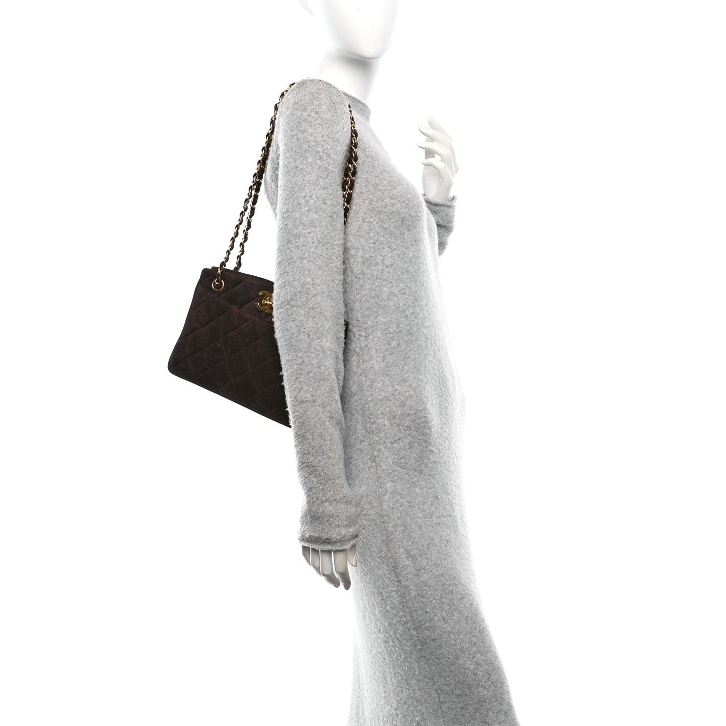 Suede Quilted Small CC Shopping Tote Brown