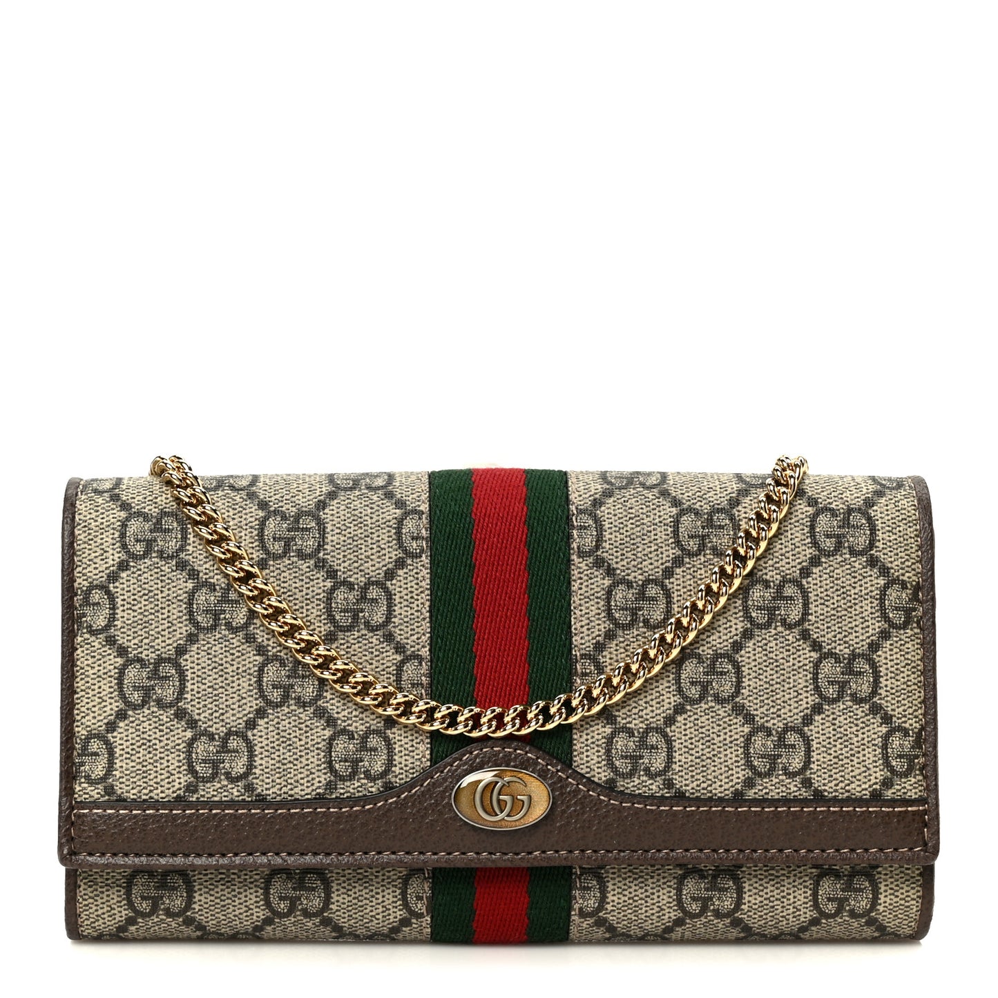 GG Supreme Monogram Web Ophidia Wallet On Chain Brown
