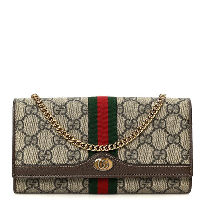 Gucci GG Supreme Monogram Web Ophidia Wallet On Chain Brown 1 of 11