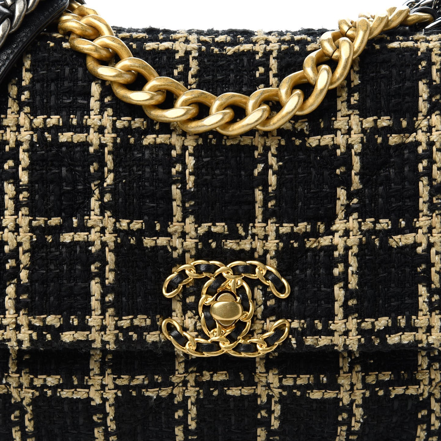 Tweed Quilted Medium Chanel 19 Flap Black Beige