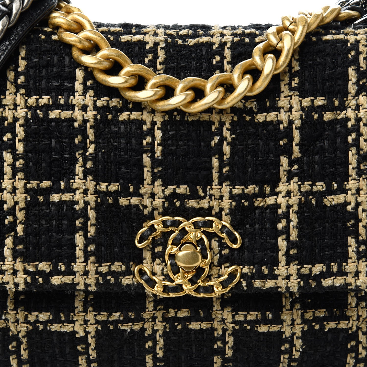 Chanel Tweed Quilted Medium Chanel 19 Flap Black Beige 10 of 12