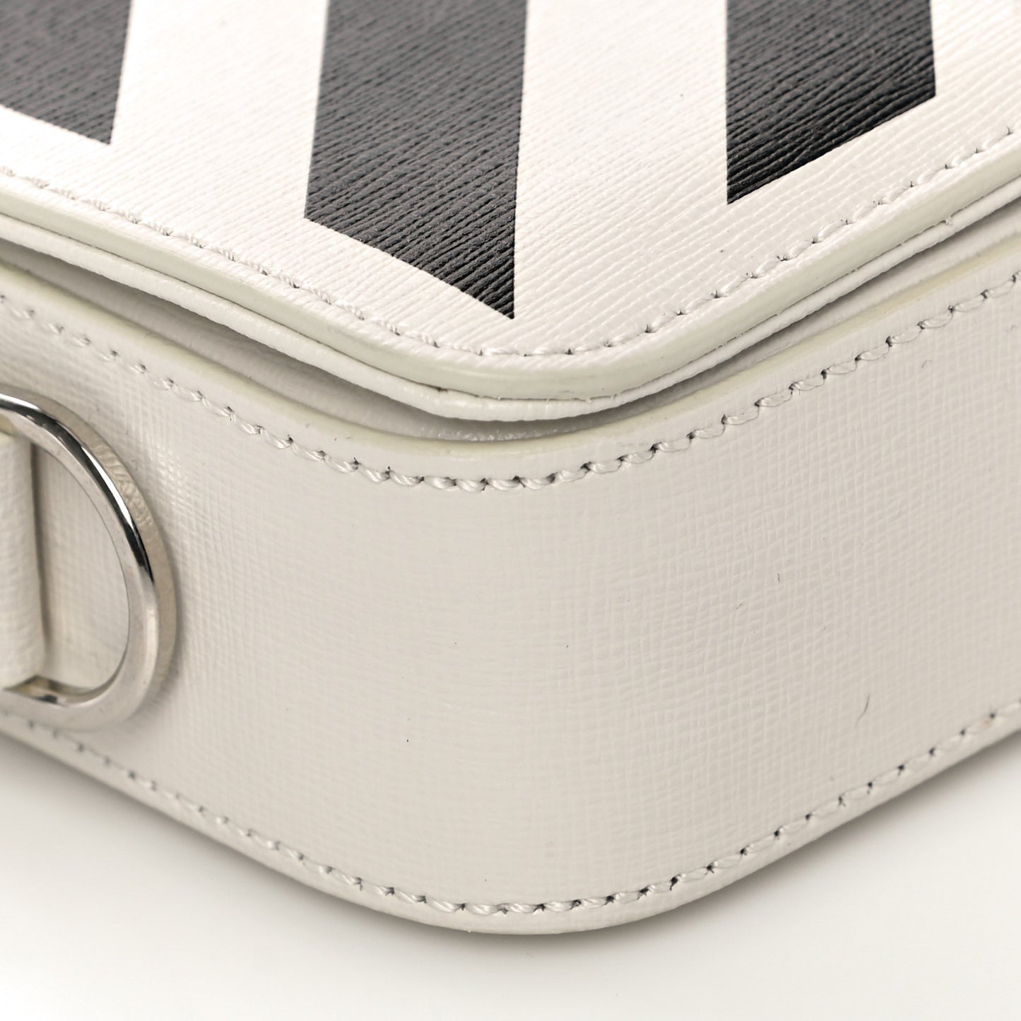 Saffiano Striped Diag Binder Flap Bag White Black