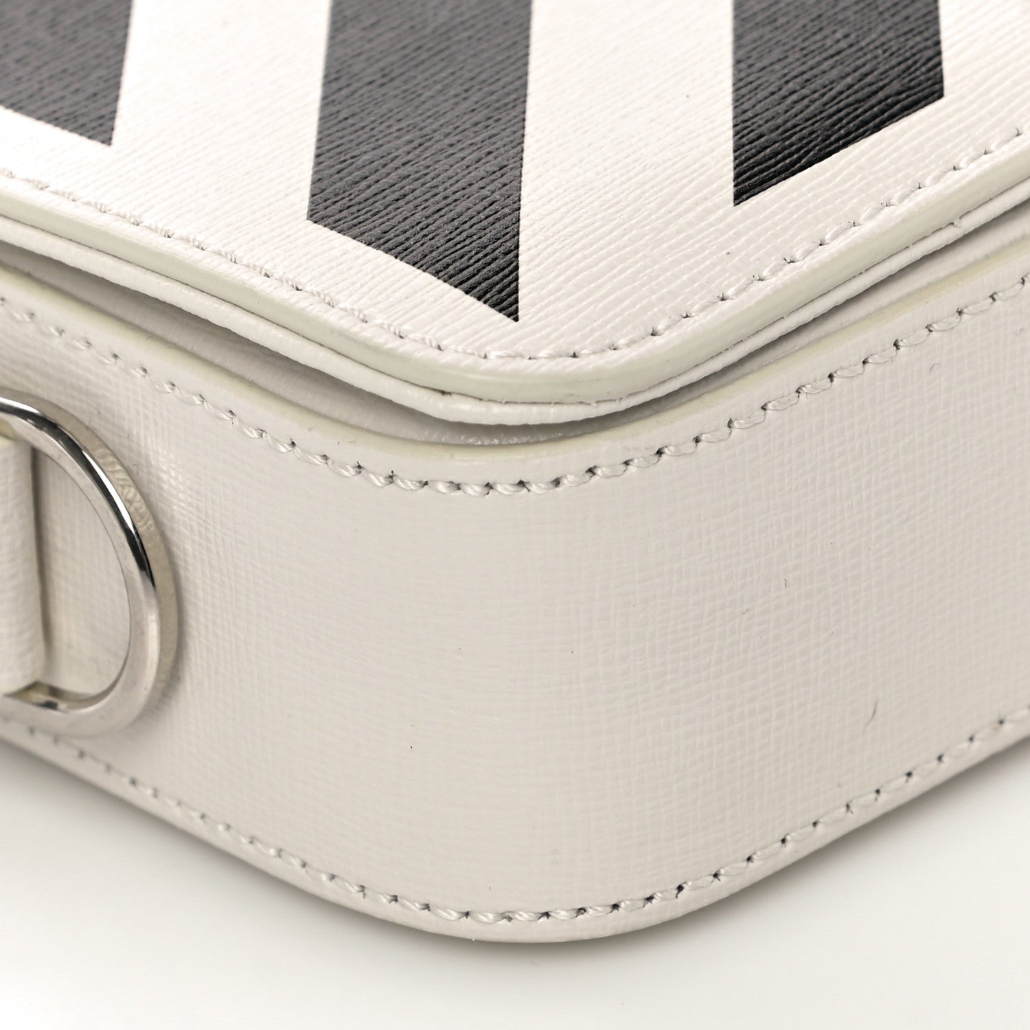 Off-White Saffiano Striped Diag Binder Flap Bag White Black 10 of 14