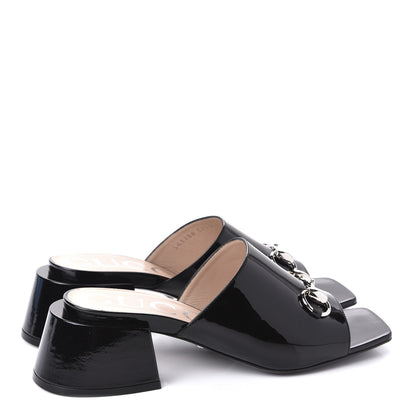 Gucci Patent Lexi Horsebit Mid-Heel Slide Sandals 37.5 Black 4 of 10